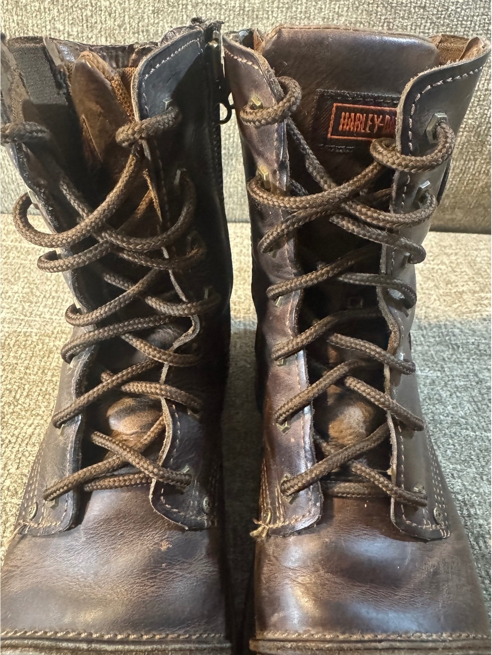 Harley-Davidson Brown Leather Lace-Up Zip Moto Boots 84036 Women's 7.5 - Picture 9 of 10